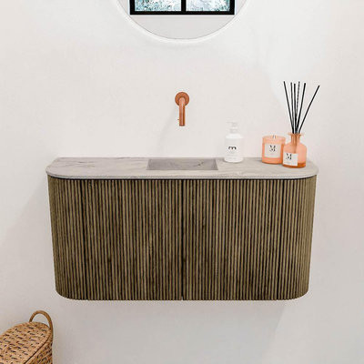 Mondiaz JOYA-DLUX 83.2cm toiletmeubel - ronding links en rechts kleur Dusk - Wastafel FAYE positie Midden Zonder kraangat kleur Glace.