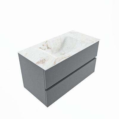 Mondiaz VICA-DLUX Ensemble de meuble de salle de bain - 90cm - meuble sous-vasque plata - 2 tiroirs - lavabo encastrée cloud milieu - 1 trou de robinet - version haute de 60cm - frape