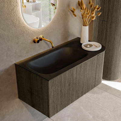 Mondiaz KURVE Ensemble de meuble salle de bain - 95x46x40cm - 1 tiroir - 1 porte - lavabo en solid surface - gauche - sans trou de robinet - Shadow