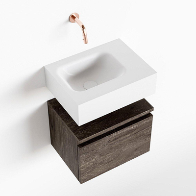 MONDIAZ ANDOR Toiletmeubel - 40x30x30cm - 0 kraangaten - 1 lades - dark brown mat - wasbak links - Solid surface - Wit
