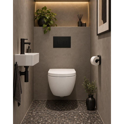 QeramiQ Dely Swirl Compact Toiletset - inbouwreservoir QeramiQ flush - 25mm zitting - metalen bedieningsplaat mat zwart- rechthoekige knoppen - glans wit