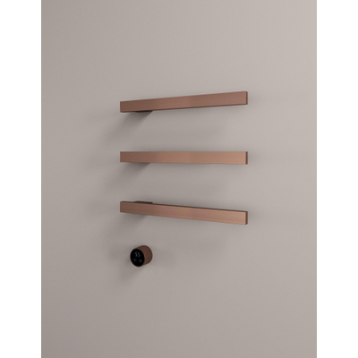 Hotbath &MORE Handdoekradiator - 50x57cm - vierkant - 3 stangen - horizontaal - met schakelaar - PVD - geborsteld koper