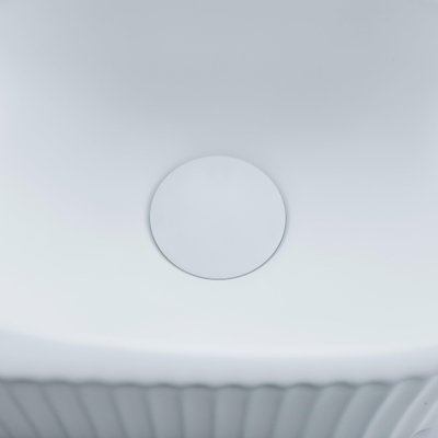 QeramiQ Fuente Ensemble de Lavabo - 40x21.5x12cm - strié - demi-rond - céramique - ensemble de robinet blanc mat - bouchon de vidange - siphon abaissé - blanc mat