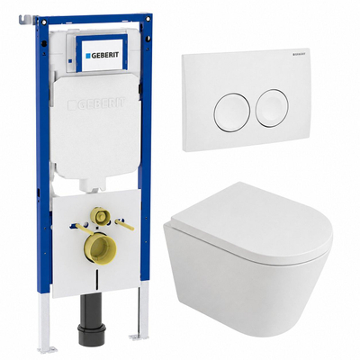 QeramiQ Dely Toiletset - Geberit UP720 inbouwreservoir - witte bedieningsplaat - softclose toilet zitting - 35mm - mat wit