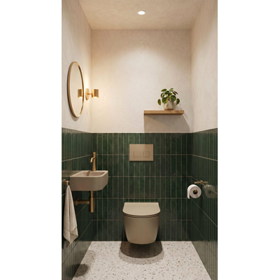 QeramiQ Dely Swirl Toiletset - 36.3x51.7cm - Geberit UP320 inbouwreservoir - met Burda frame - 35mm zitting - bedieningsplaat taupe - rechthoekige knoppen - mat beige
