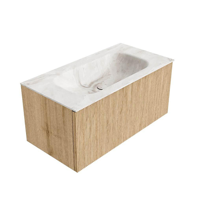 MONDIAZ KURVE-DLUX 90cm Meuble salle de bain - couleur Oak - 1 tiroir - vasque BIG SMALL centre - sans trou de robinet - couleur Frappe