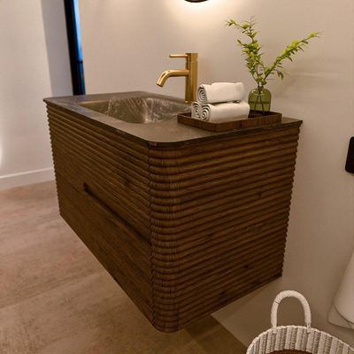 Mondiaz CIRO-DLUX Badkamermeubelset - 90x45x50cm - Solid surface wastafel Lava - 1 wasbak Midden - 1 kraangat - 2 lades - Dusk