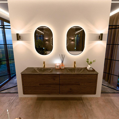 Mondiaz CIRO-DLUX Badkamermeubelset - 170x45x50cm - Solid surface wastafel Lava - 2 wasbak Dubbel - 2 kraangaten - 4 lades - Dusk