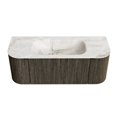Mondiaz KURVE-DLUX Badkamermeubelset - 120x46x40cm - 1 lade - 2 deuren - wastafel solid surface - midden - 1 kraangat - Shadow