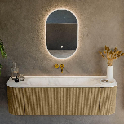Mondiaz KURVE-DLUX Badkamermeubelset - 150x46x40cm - 1 lade - 2 deuren - wastafel solid surface - midden - zonder kraangat - Dusk