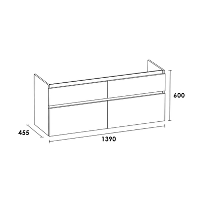 BRAUER Advance Wastafelonderkast - 140x46x60cm - 4 softclose greeploze lades - 2 sifonuitsparingen - en MFC - Almond