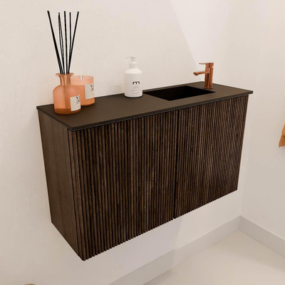 Mondiaz JOYA 70cm toiletmeubel - kleur Walnut - Wastafel FAYE positie Rechts 1 kraangat kleur Urban.