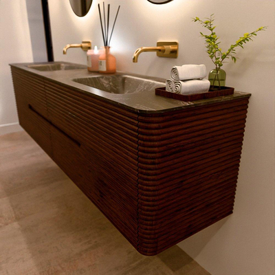 Mondiaz CIRO-DLUX Badkamermeubelset - 190x45x50cm - Solid surface wastafel Lava - 2 wasbak Dubbel - zonder kraangaten - 4 lades - Ruby