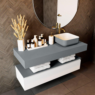 Mondiaz TOP 51 Plan vasque suspendu - 120x51x12cm - adapté pour vasque à poser - Solid surface - Plata