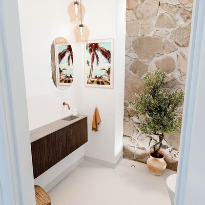 Mondiaz JOYA-DLUX 111.6cm toiletmeubel - ronding links kleur Walnut - Wastafel FAYE positie Rechts Zonder kraangat kleur Saba.