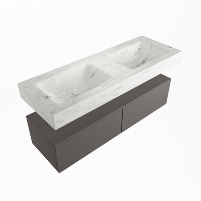 Mondiaz ALAN-DLUX Ensemble de meuble - 130cm - meuble Dark grey mat - 2 tiroirs - Lavabo Cloud Opalo suspendu - vasque Gauche et droite - 2 trous de robinet