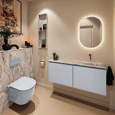 MONDIAZ TURE-DLUX Meuble pour toilettes 120 cm Clay. Lavabo EDEN Glace position droite. Sans trou de robinet.