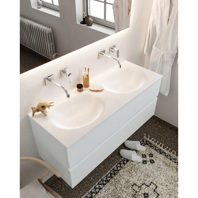 Mondiaz VICA ensemble de meuble de salle de bain - 120cm - meuble sous-vasque argile - 2 tiroirs - lavabo lune double - sans trou de robinet - miroir LED - version XL 60cm de haut