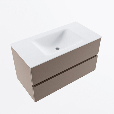 Mondiaz VICA Ensemble de meuble de salle de bain - 90cm - meuble sous-vasque fumée - 2 tiroirs - lavabo nuage milieu - 1 trou de robinet - version haute 60cm - talc