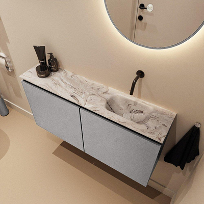 MONDIAZ TURE-DLUX meuble WC 100 cm Plata. EDEN lavabo Glace position droite. Sans trou de robinet.