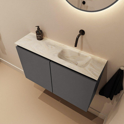 MONDIAZ TURE-DLUX 80cm toiletmeubel Dark Grey. EDEN wastafel Ostra positie rechts. Zonder kraangat.