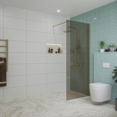 FugaFlow Eccelente Vetro Douche à l'italienne - 80x200cm - verre fumé - Laiton brossé