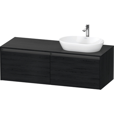 Duravit Ketho.2 Wastafelonderbouwkast - inclusief consoleplaat - met 2 laden - voor waskom rechts - 140x55x45.9cm - met handgrepen antraciet - eiken zwart mat