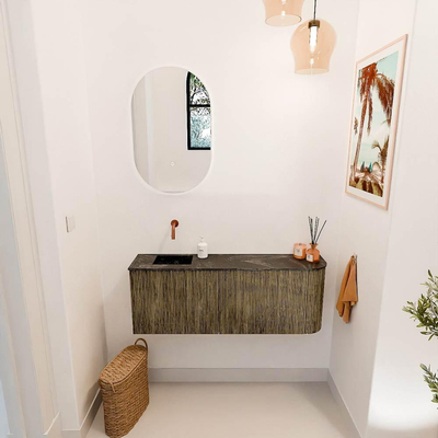 Mondiaz JOYA-DLUX 111.6cm toiletmeubel - ronding rechts kleur Dusk - Wastafel FAYE positie Links Zonder kraangat kleur Lava.