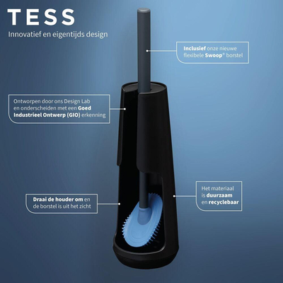 Tiger Tess Toiletborstelhouder vrijstaand met Swoop® borstel flexibel Zwart Antraciet