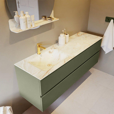 MONDIAZ VICA-DLUX Ensemble meuble de salle de bains - 150cm - meuble bas army - 2 tiroirs - lavabo encastré cloud gauche - 1 trou de robinet - version haute 60cm - frape