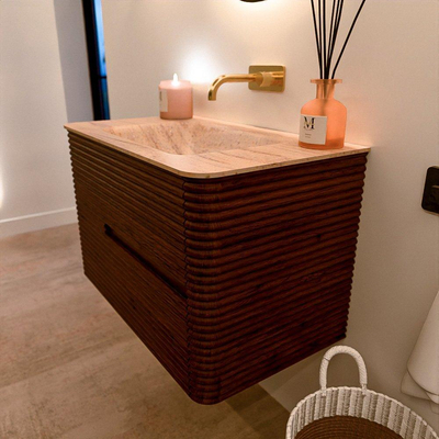 Mondiaz CIRO-DLUX Badkamermeubelset - 80x45x50cm - Solid surface wastafel Saba - 1 wasbak Midden - zonder kraangaten - 2 lades - Ruby