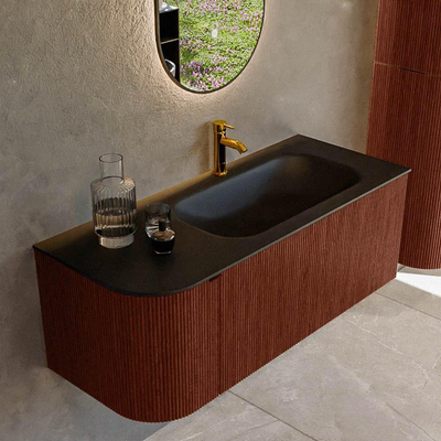 Mondiaz KURVE Badkamermeubelset - 115x46x40cm - 1 lade - 1 deur - wastafel solid surface - rechts - 1 kraangat - Ruby