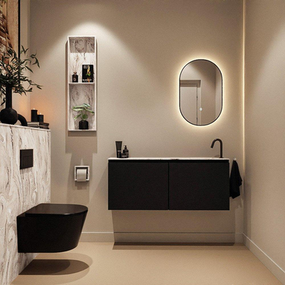 MONDIAZ TURE-DLUX meuble de toilettes 120cm Urban. EDEN lavabo Glace position à droite. Avec 1 trou de robinet.