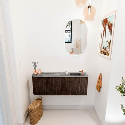 Mondiaz JOYA-DLUX 111.6cm toiletmeubel - ronding links kleur Walnut - Wastafel FAYE positie Rechts 1 kraangat kleur Sombra.