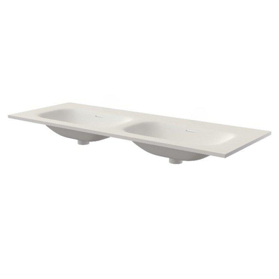 Saniclass Flow Meubelwastafel - 121x46x1.5cm - overloop - 2 wasbakken - zonder kraangaten - solid surface wit mat