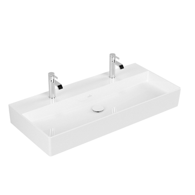 Villeroy & Boch Memento 2.0 lavabo - dessous meulé 100x47cm - sans trop-plein 2 trous de robinet ceramic+ blanc