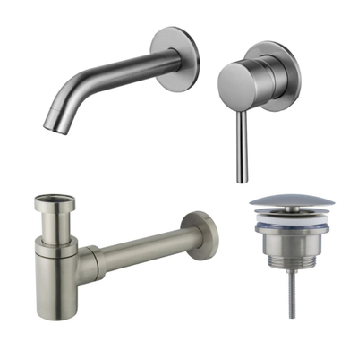 FugaFlow Eccelente Sobrado Slim Slim Kit mitigeur lavabo - robinet encastrable - bonde non-obturable - siphon design bas - PVD
