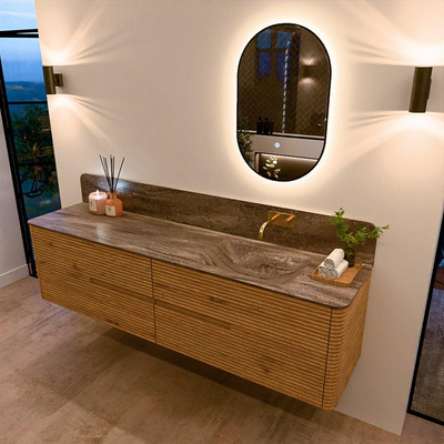 Mondiaz CIRO-DLUX Meuble de salle de bains - 190x45x50cm - Plan vasque solid surface Oza - 1 lavabo à droite - sans trous de robinet - 4 tiroirs - Chêne