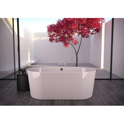 Plieger Kansas Baignoire îlot - 155x80x60cm - avec arrivée d'eau - avec garniture de vidage et de trop-plein - avec pieds - acrylique - blanc