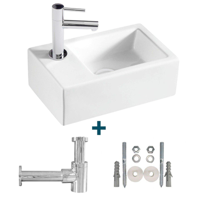 Nemo Spring Sula ensemble de lave-mains 37x23.5cm sans trop-plein incluant siphon et robinet d'eau froide 14cm porcelaine blanc