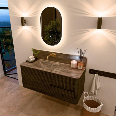 Mondiaz CIRO-DLUX Badkamermeubelset - 120x45x50cm - Solid surface wastafel Oza - 1 wasbak Links - zonder kraangaten - 2 lades - Shadow