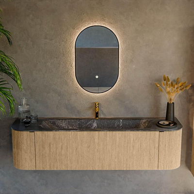 MONDIAZ KURVE-DLUX 170cm Meuble salle de bain avec module 25 G et D - couleur Oak - 1 tiroir - 2 portes - vasque BIG LARGE centre - 1 trou de robinet - couleur Lava