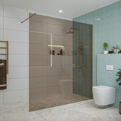 FugaFlow Eccelente Vetro Douche à l'italienne - 180x200cm - verre fumé - Laiton brossé