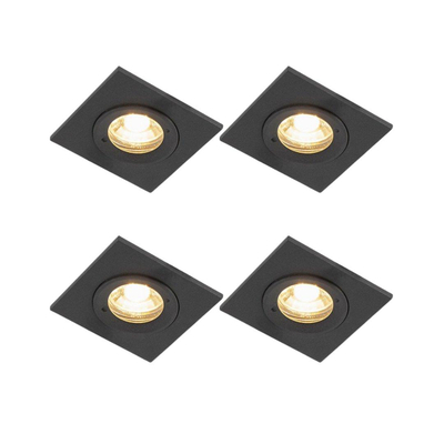 QAZQA Xena spot encastré - ensemble de 4 - 8x8cm - IP44 - carré - noir mat