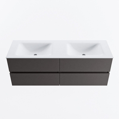 MONDIAZ VICA Badkamermeubelset - 140cm - onderkast dark grey - 4 lades - wastafel cloud dubbel - 2 kraangaten - 60cm hoge versie - talc
