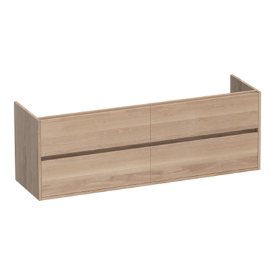 BRAUER Adore meuble sous-lavabo - 160x46x55cm - 4 tiroirs softclose - sans poignées - 2 découpes pour siphon - chêne massif - chêne à lamelles naturel