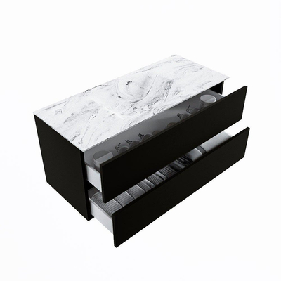 Mondiaz VICA-DLUX Ensemble de meuble de salle de bain - 110cm - meuble sous-vasque urban - 2 tiroirs - lavabo encastré cloud milieu - 1 trou de robinet - version haute de 60cm - glace