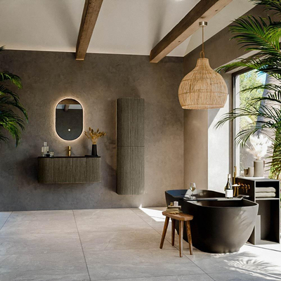 Mondiaz KURVE Ensemble de meuble salle de bain - 100x46x40cm - 1 tiroir - 2 portes - lavabo en solid surface - milieu - 1 trou de robinet - Shadow