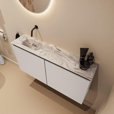 MONDIAZ TURE-DLUX Meuble WC 100cm Linen. Lavabo EDEN Glace position gauche. Sans trou de robinet.