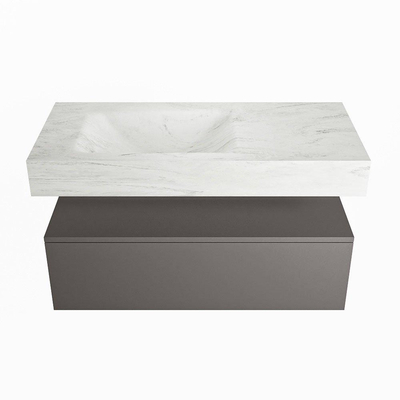 MONDIAZ ALAN - DLUX Badkamermeubelset - 100cm - onderkast - Dark grey - 1 lade - vrijhangende wastafel - wasbak links - 0 kraangaten - Opalo